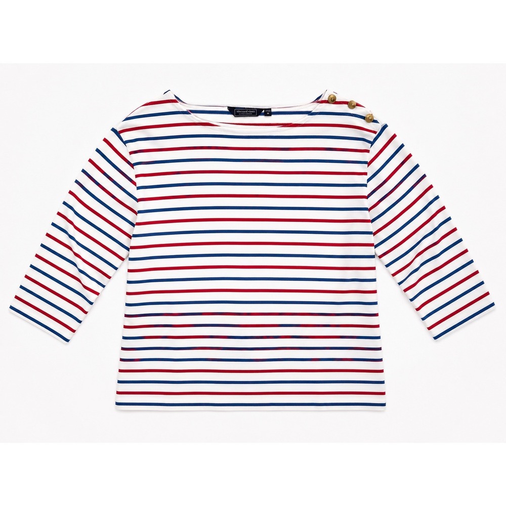 Vineyard Vines Womens Striped Boatneck Top Red White Blue Button Shoulder M